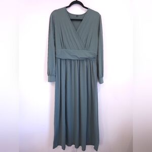 Ouges Maternity Long Sleeve Wrap  V Neck Maxi Dress